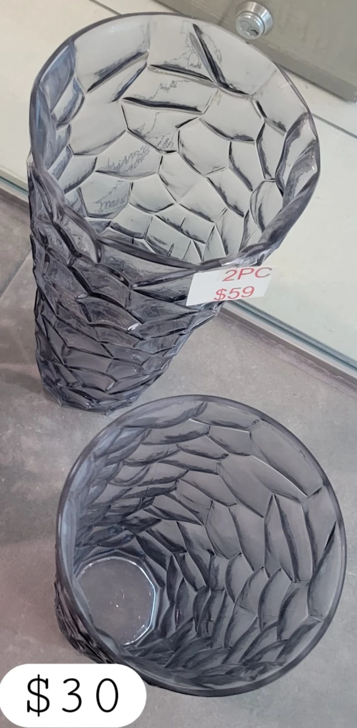 Grey Textured Glass Vases - Set of 2 - photo 2