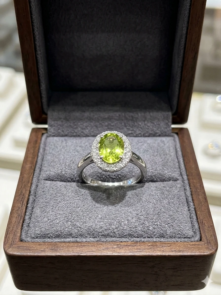Peridot and Diamond Halo Ring