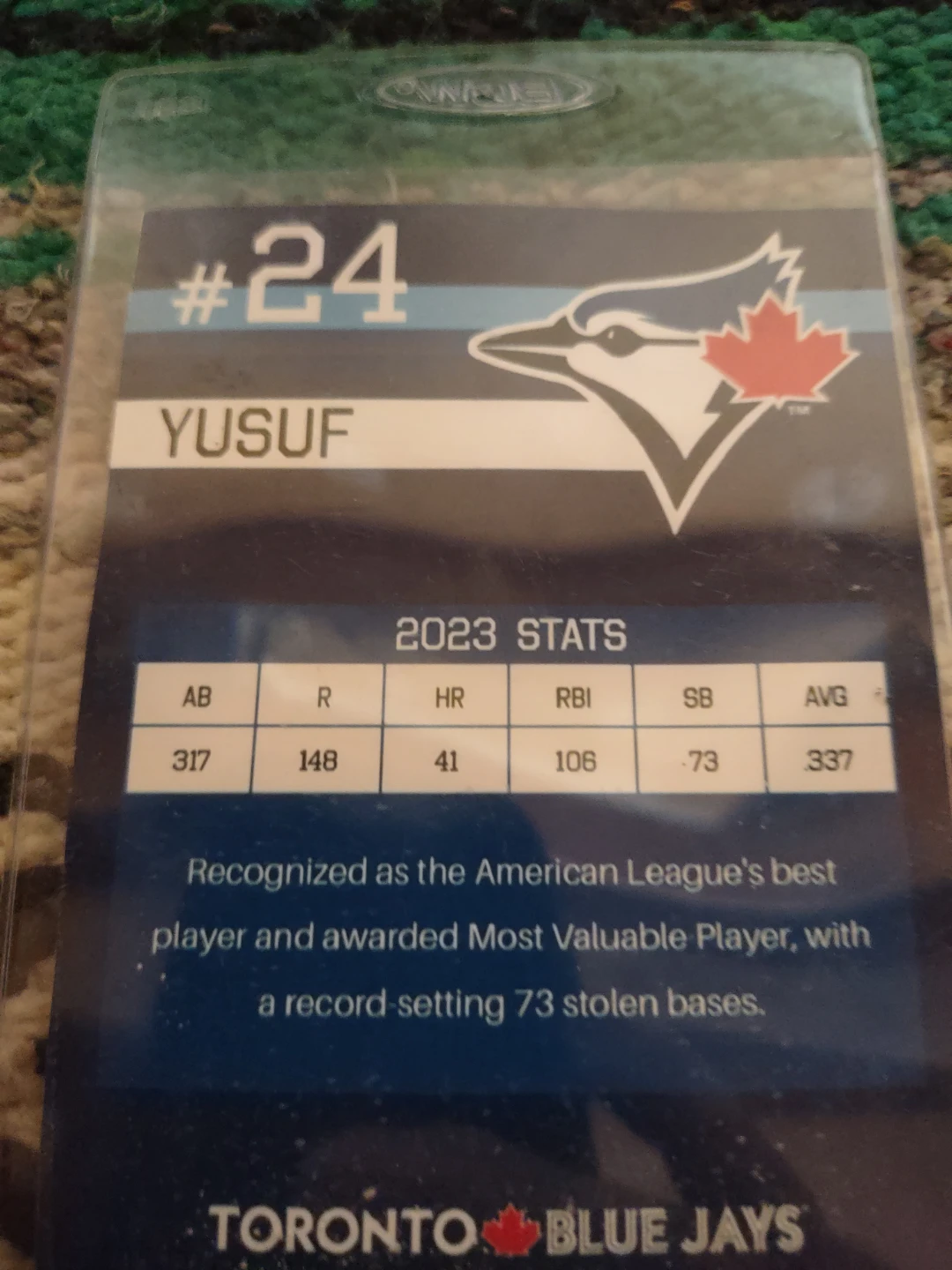 Yousuf "2023 Stats" Toronto Blue Jays Baseball Card - photo 2