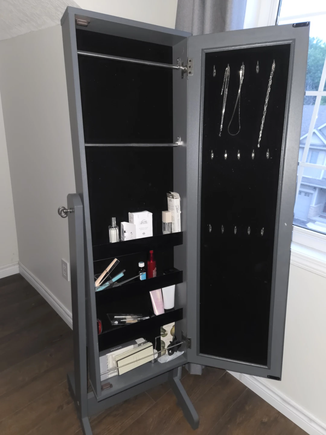 Grey Cheval Mirror Jewellery Cabinet - photo 3