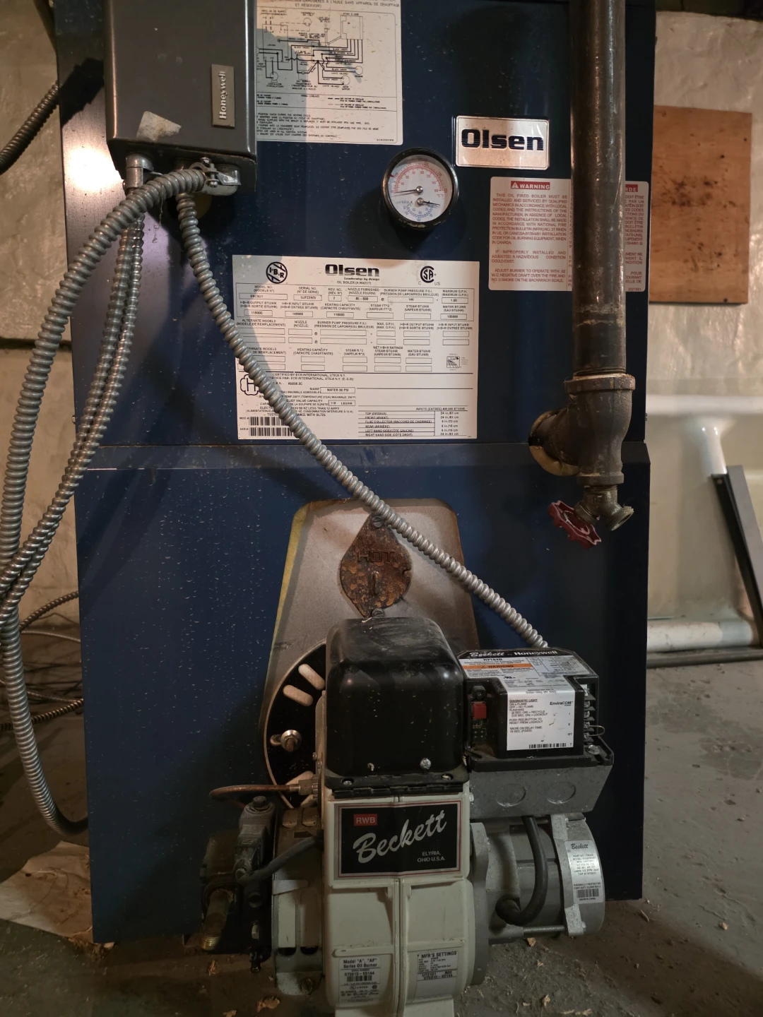Olsen Boiler with Beckett Burner and Honeywell Control