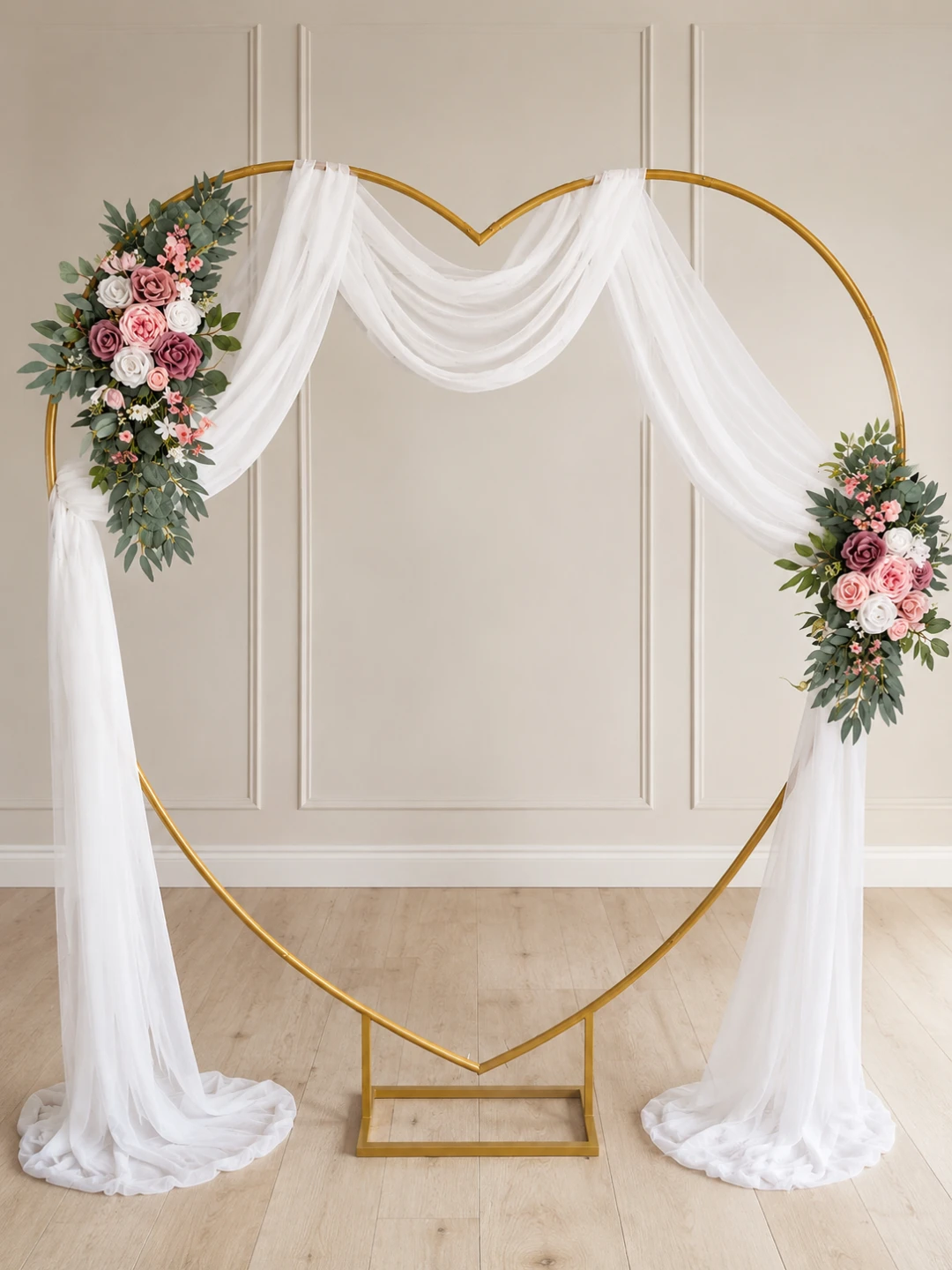 Golden Heart Arch Backdrop Stand with decorations for RENT