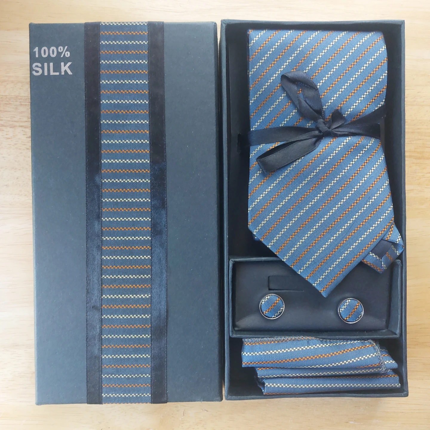 Men's Silk Tie, Cufflinks & Handkerchief Blue