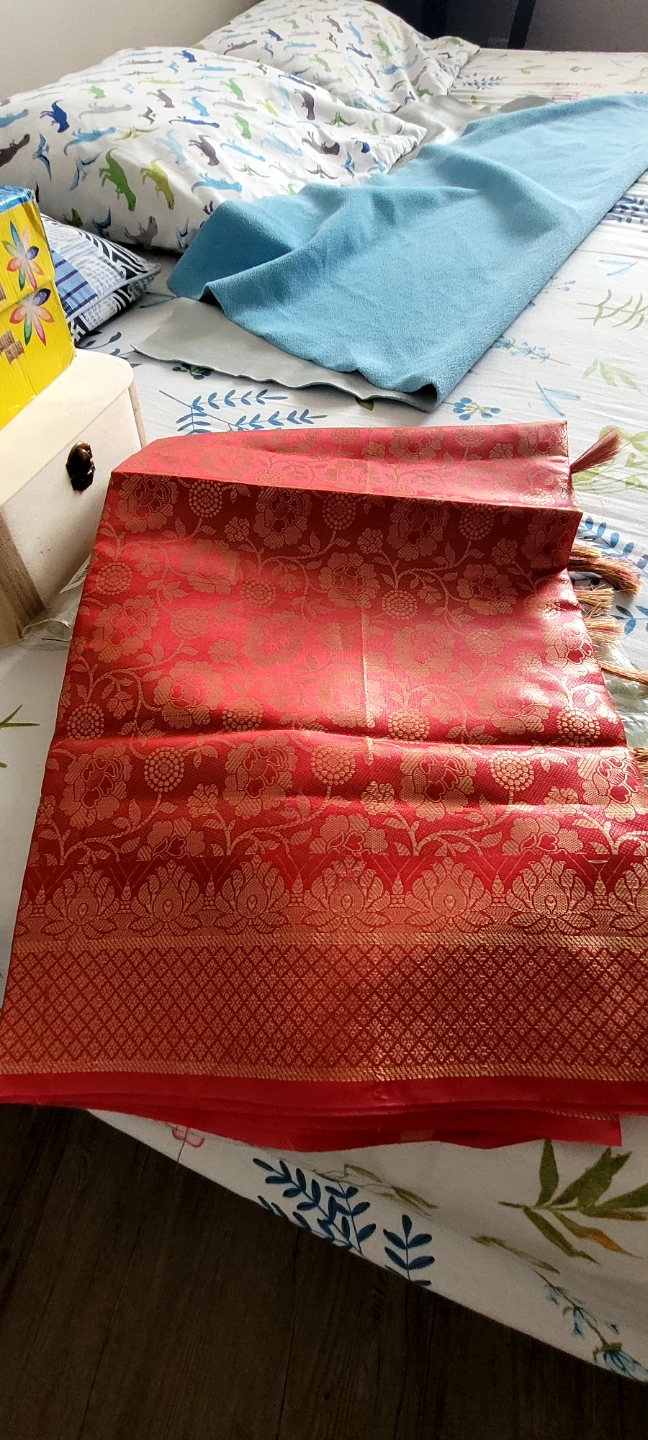 Red and Gold Brocade Fabric