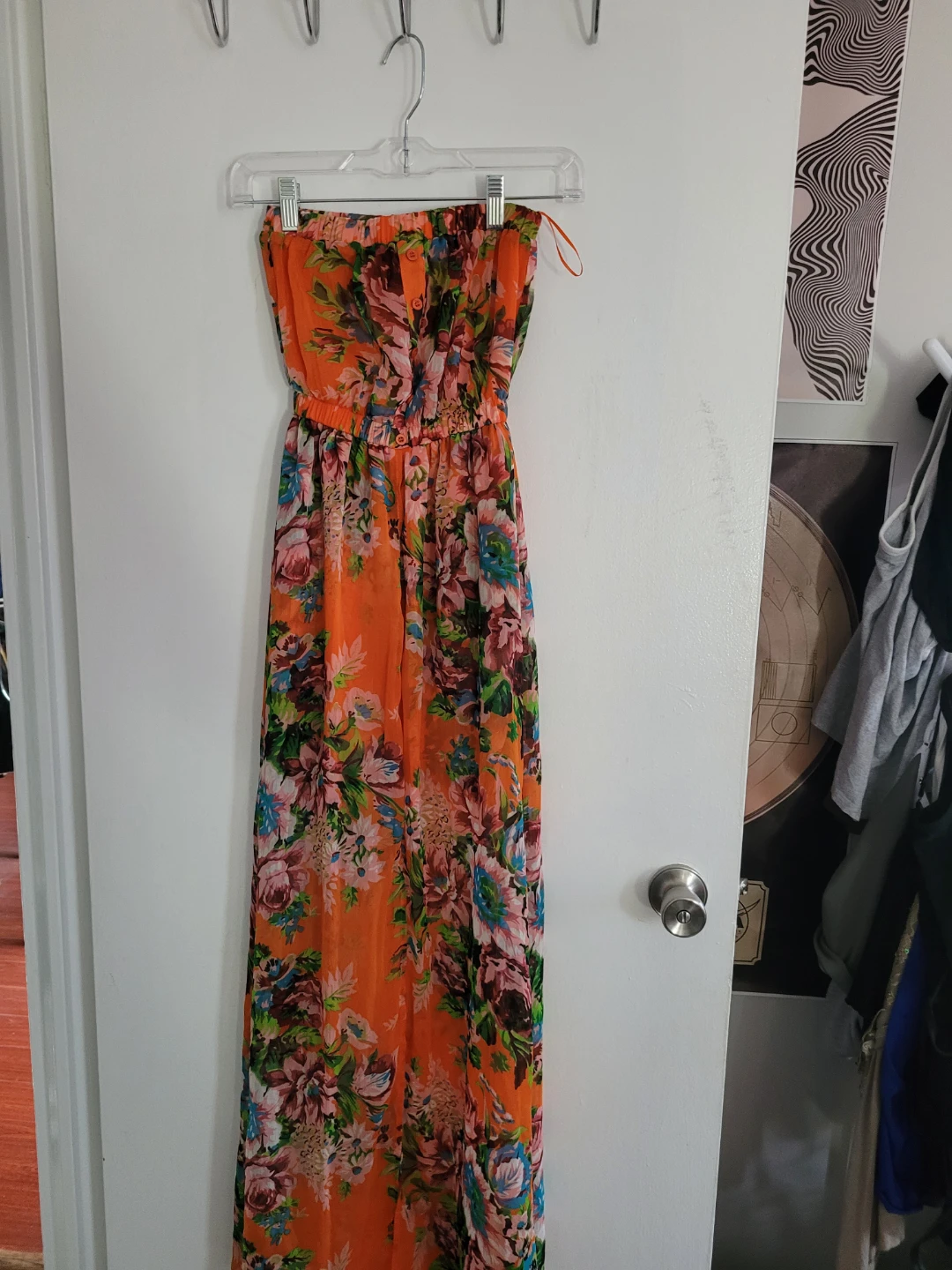 Orange Floral Strapless Maxi Dress - photo 2