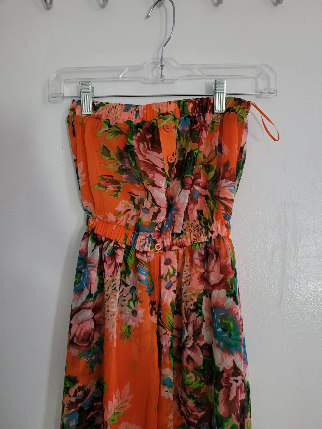 Orange Floral Strapless Maxi Dress - photo 3
