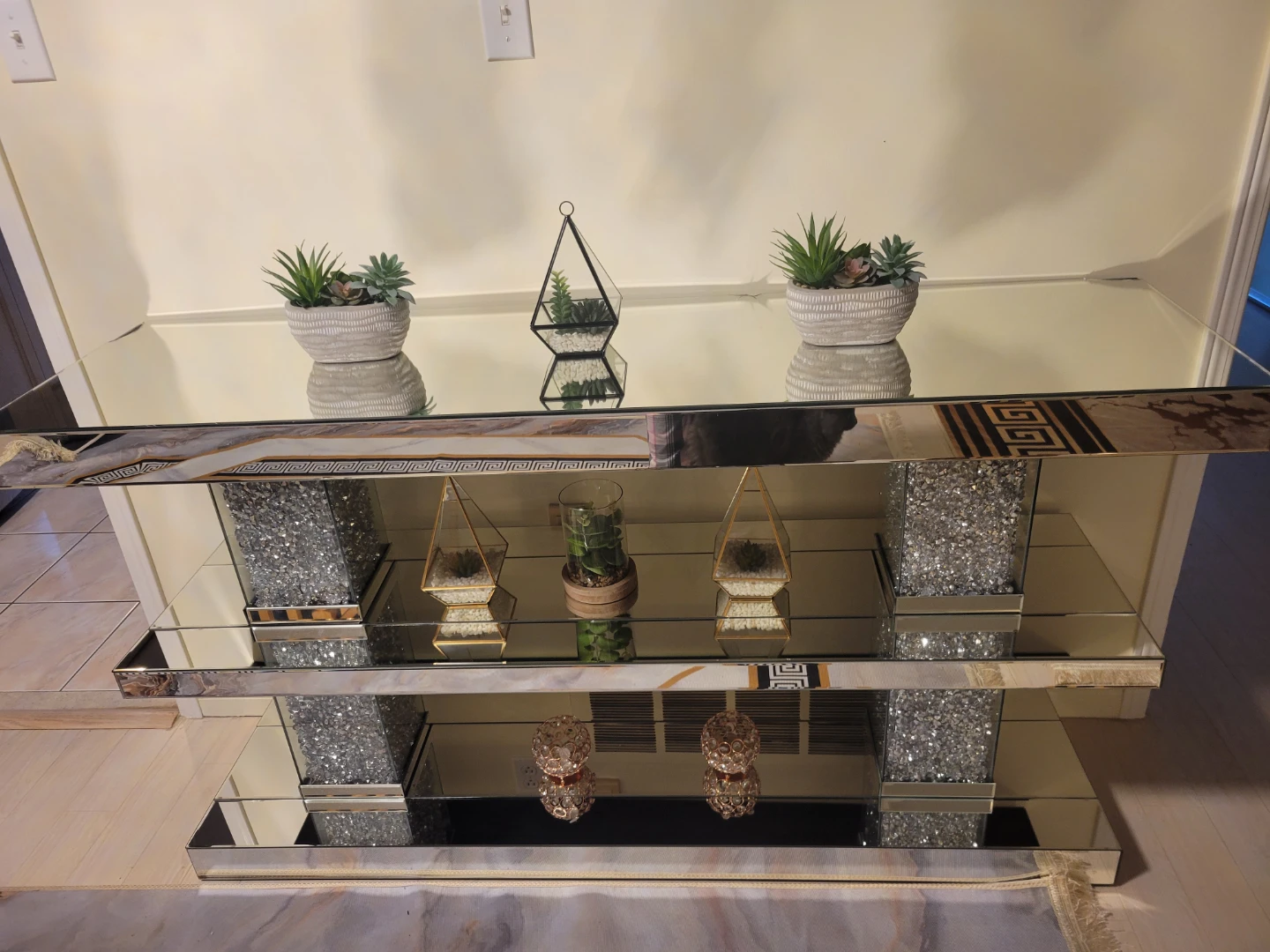 Mirrored Console Table with Faux Succulents