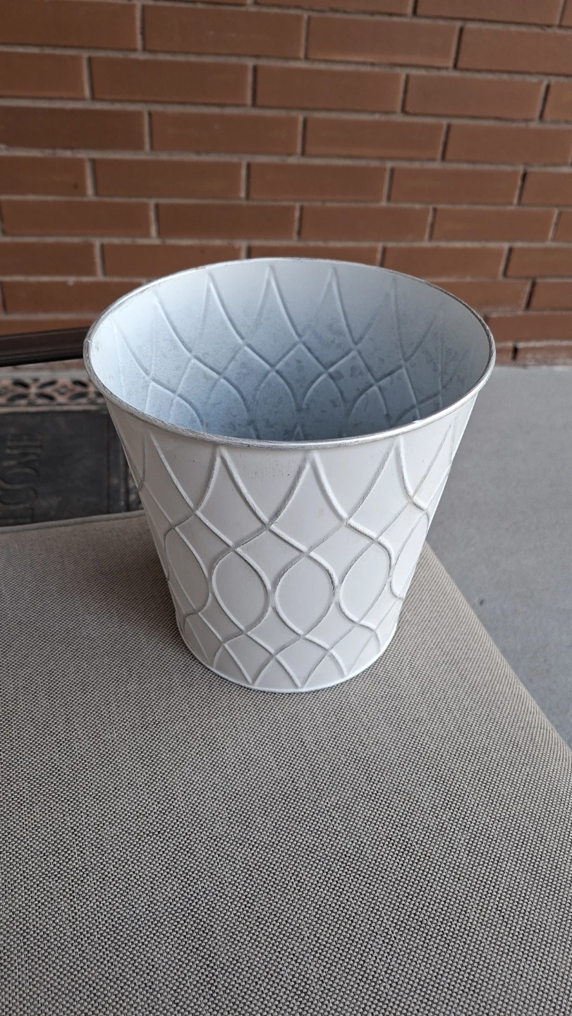 White Embossed Metal Planter Pot