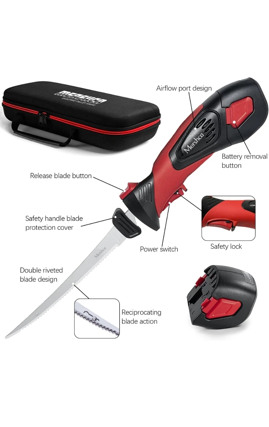 MERSHCA Electric Fillet Knife Set with Case and Multiple Blades - photo 5