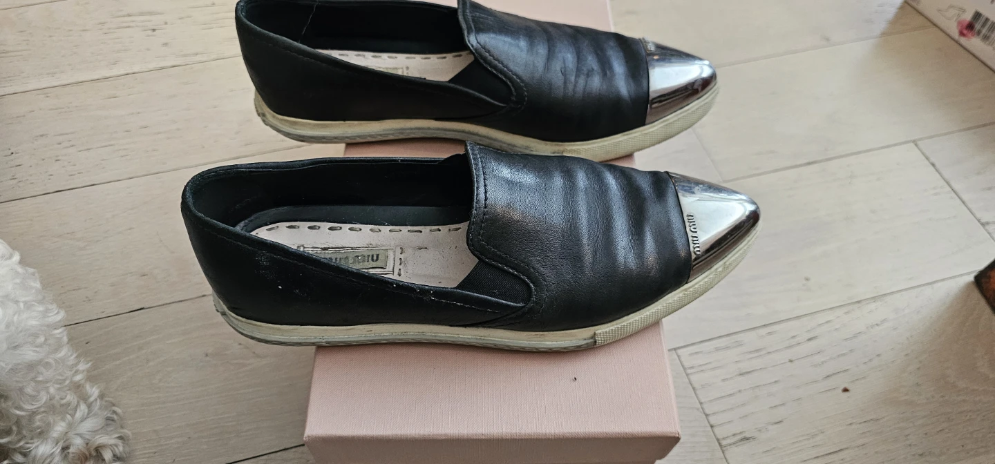 Miu Miu Black Leather Cap Toe Slip-On Sneakers - Size 8 - photo 2