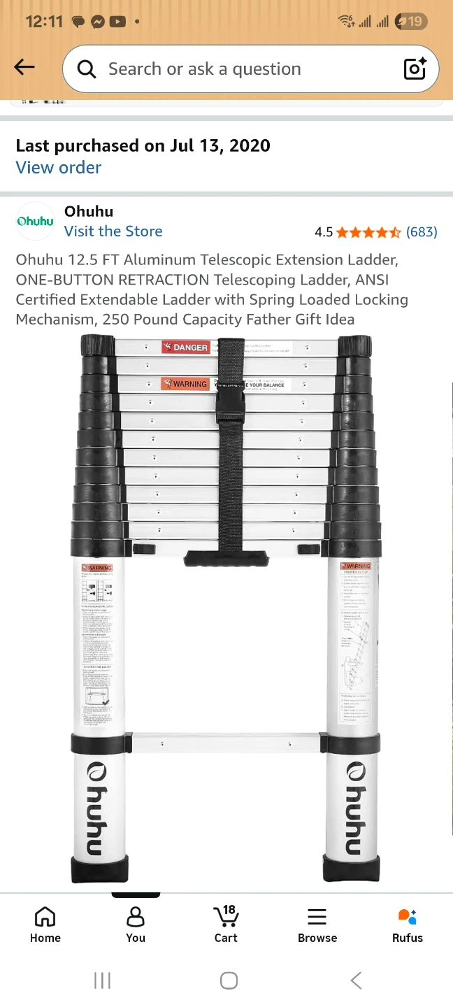 Ohuhu 12.5 FT Aluminum Telescopic Extension Ladder