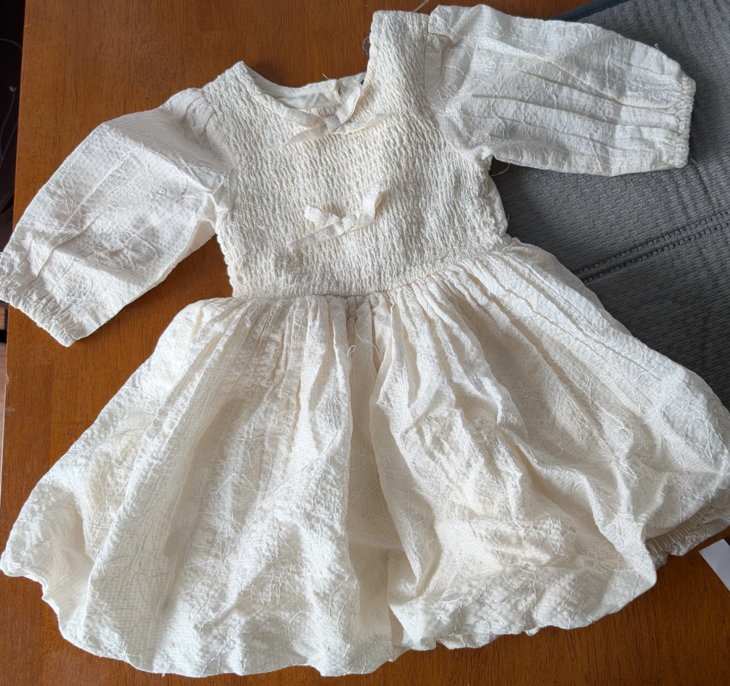 Cream Embroidered Smocked Dress