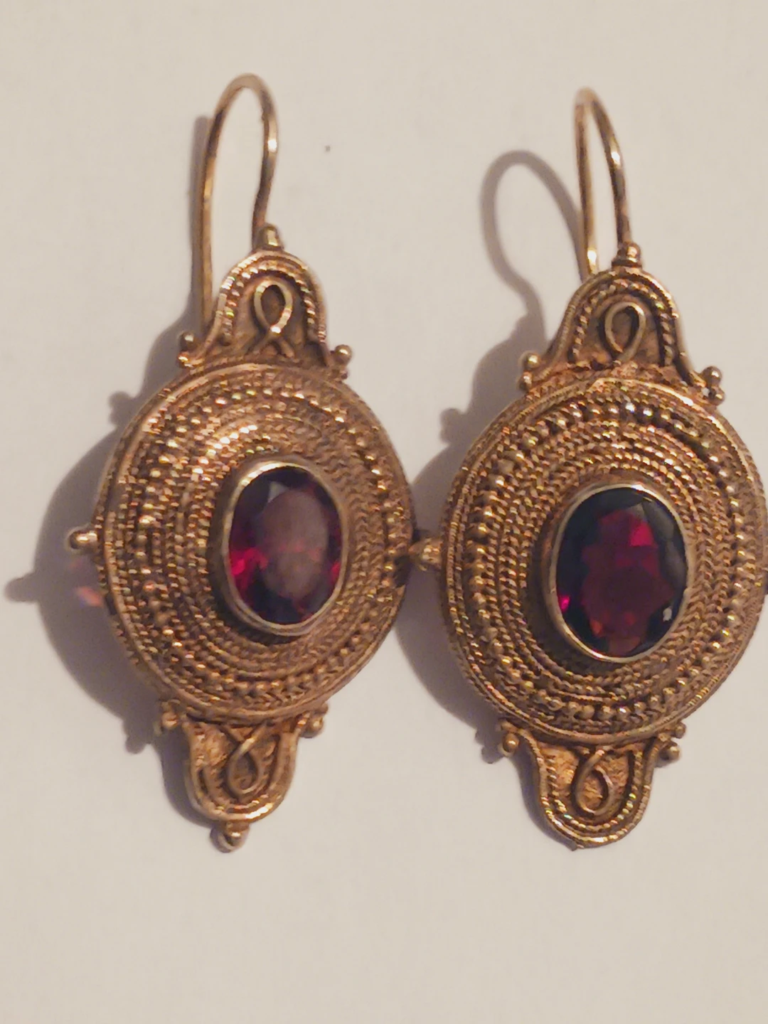 Antique Gold Vermiel Sterling Silver 925 Garnet Stone Earrings - photo 2