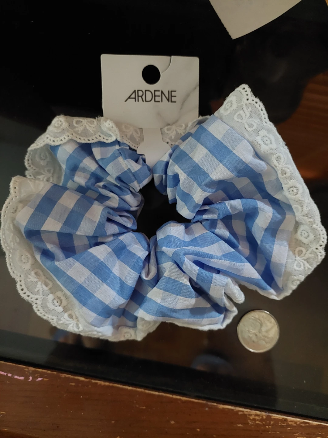 Ardene Blue Gingham Scrunchie with Lace Trim - photo 4