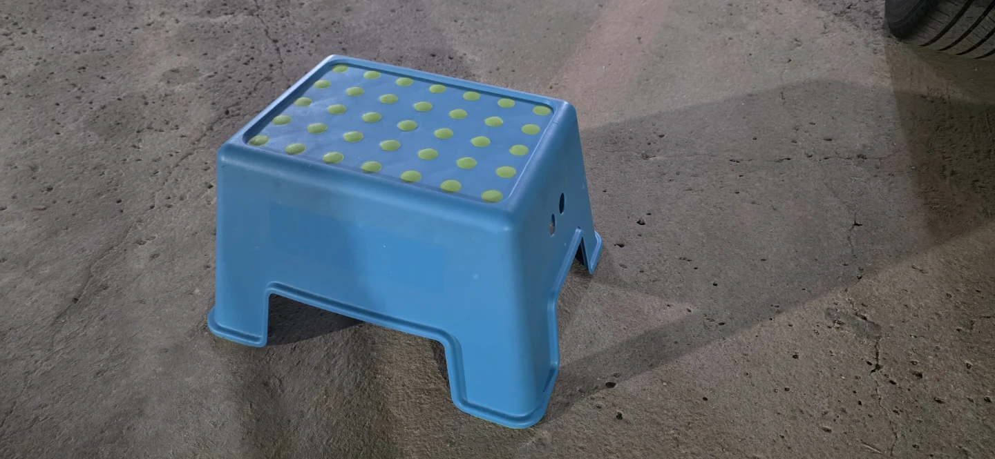 Blue Plastic Step Stool with Green Non-Slip Dots