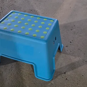 Blue Plastic Step Stool with Green Non-Slip Dots