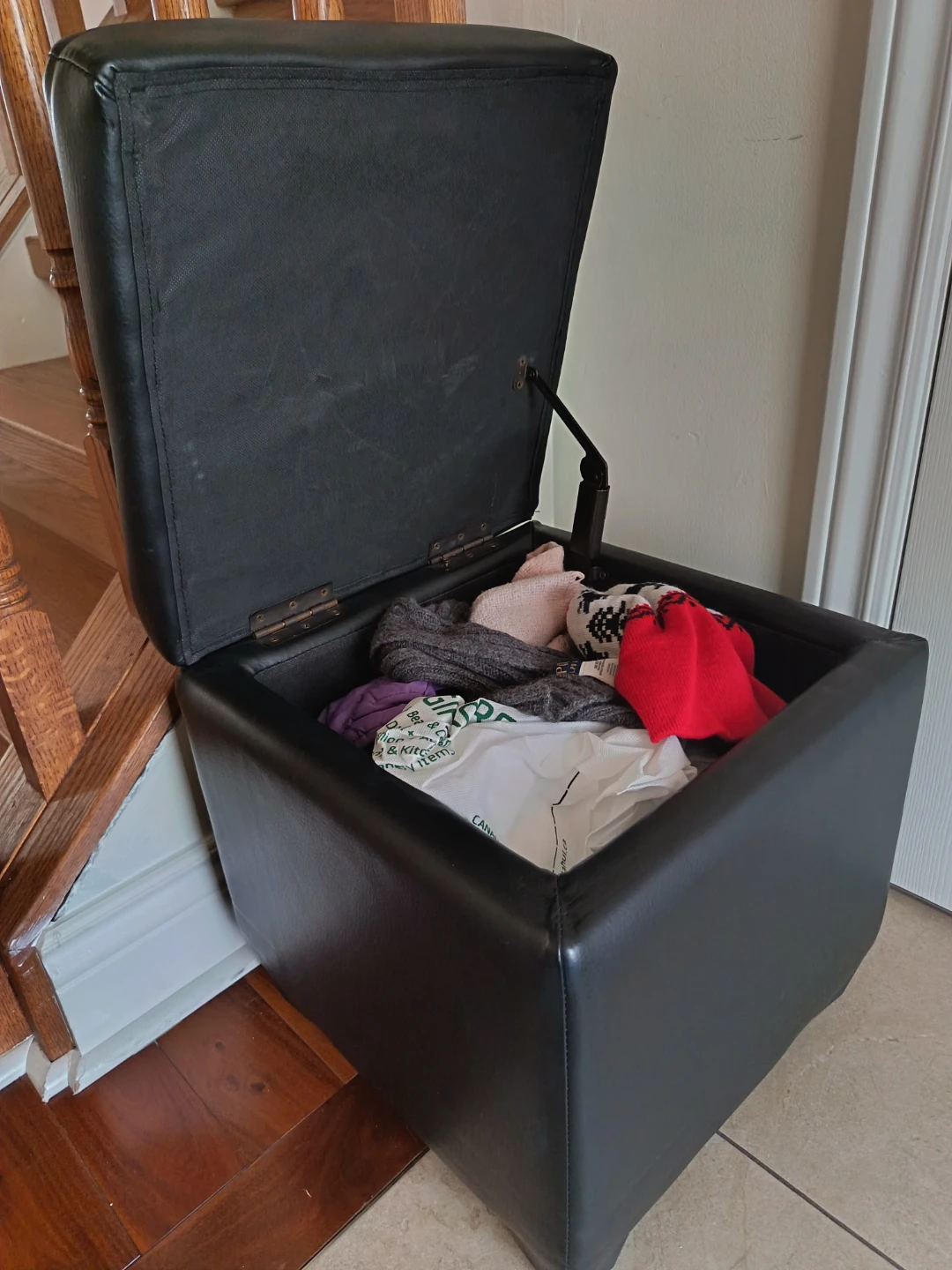 Black Faux Leather Storage Ottoman - photo 3