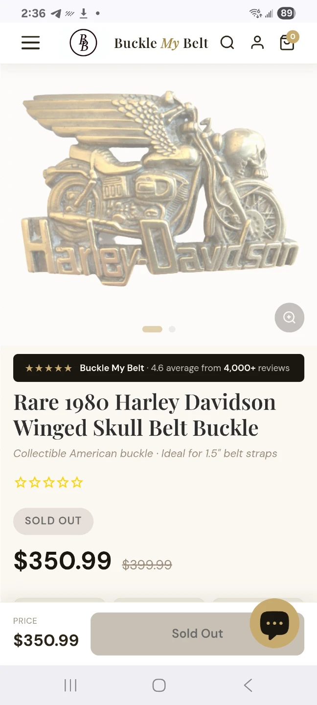 Vintage Harley-Davidson Winged Skull Brass Belt Buckle - photo 4