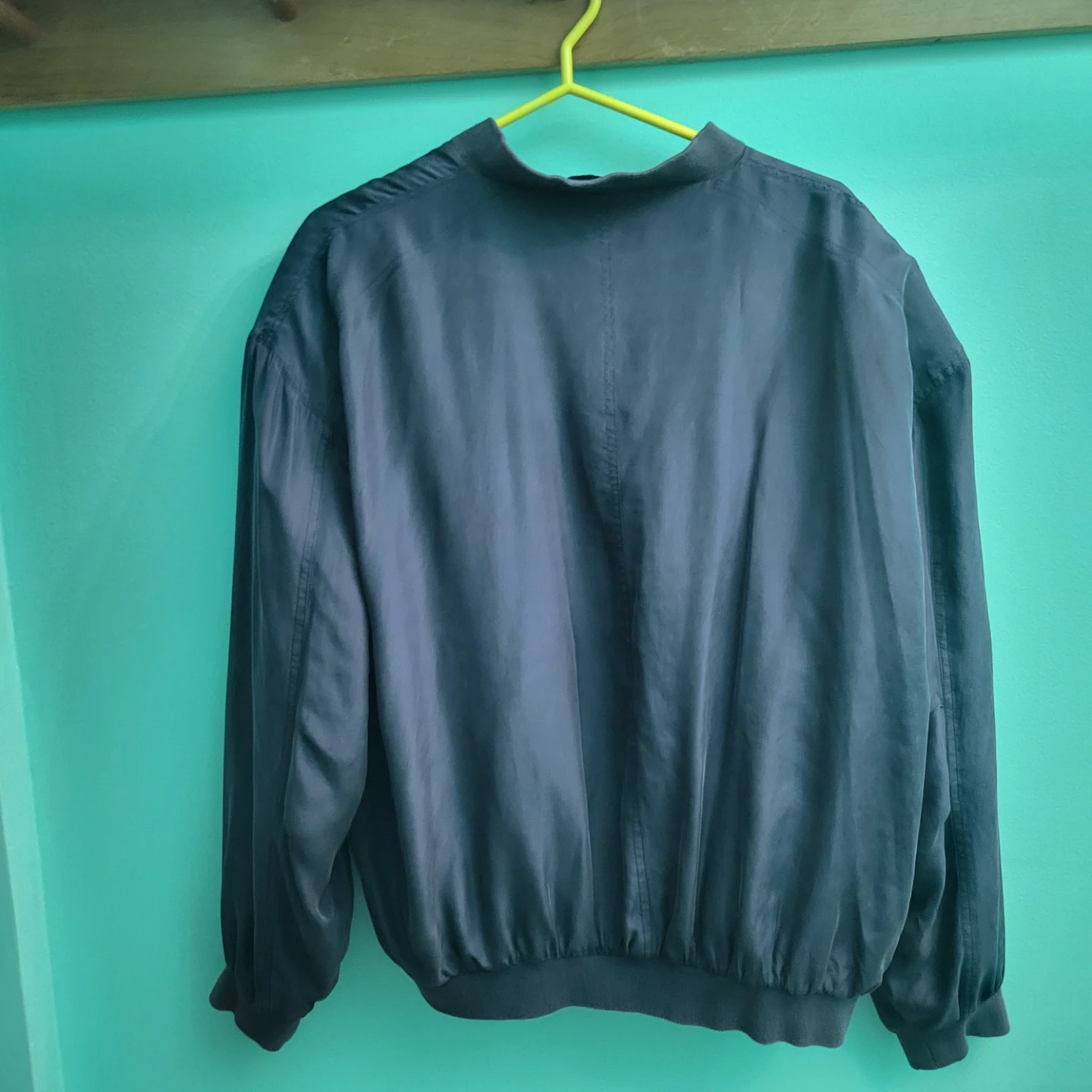 Pure Silk Bomber Jacket - Blue, Size L - photo 3