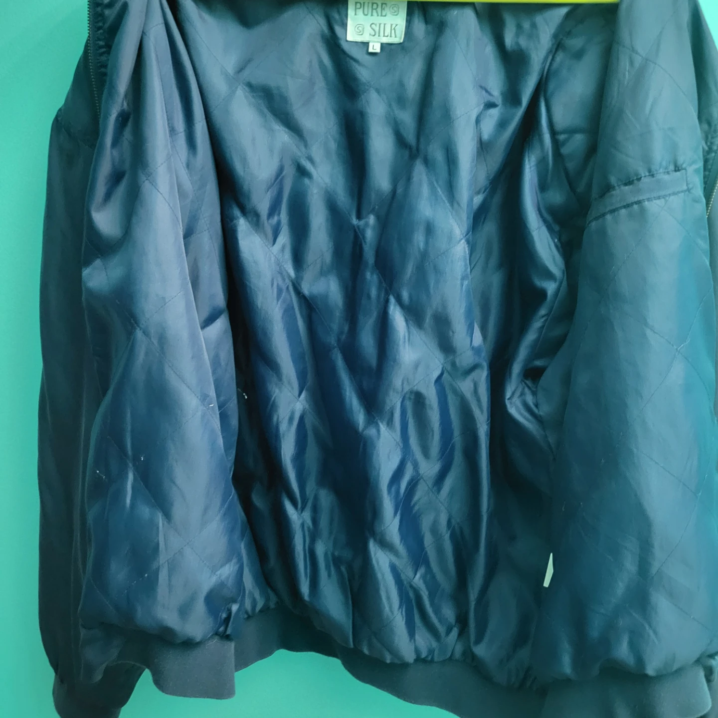 Pure Silk Bomber Jacket - Blue, Size L - photo 5