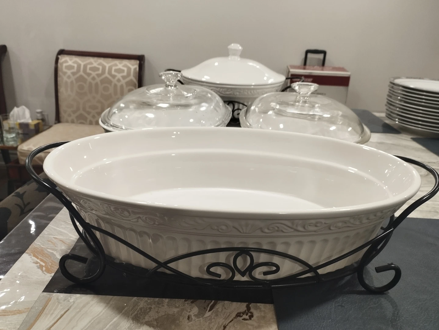White Ceramic Casserole Dish with Stand - photo 2