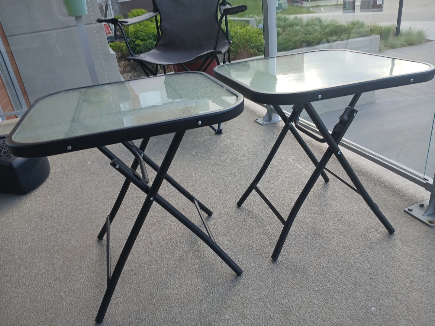 Two Glass Top Folding Side Tables