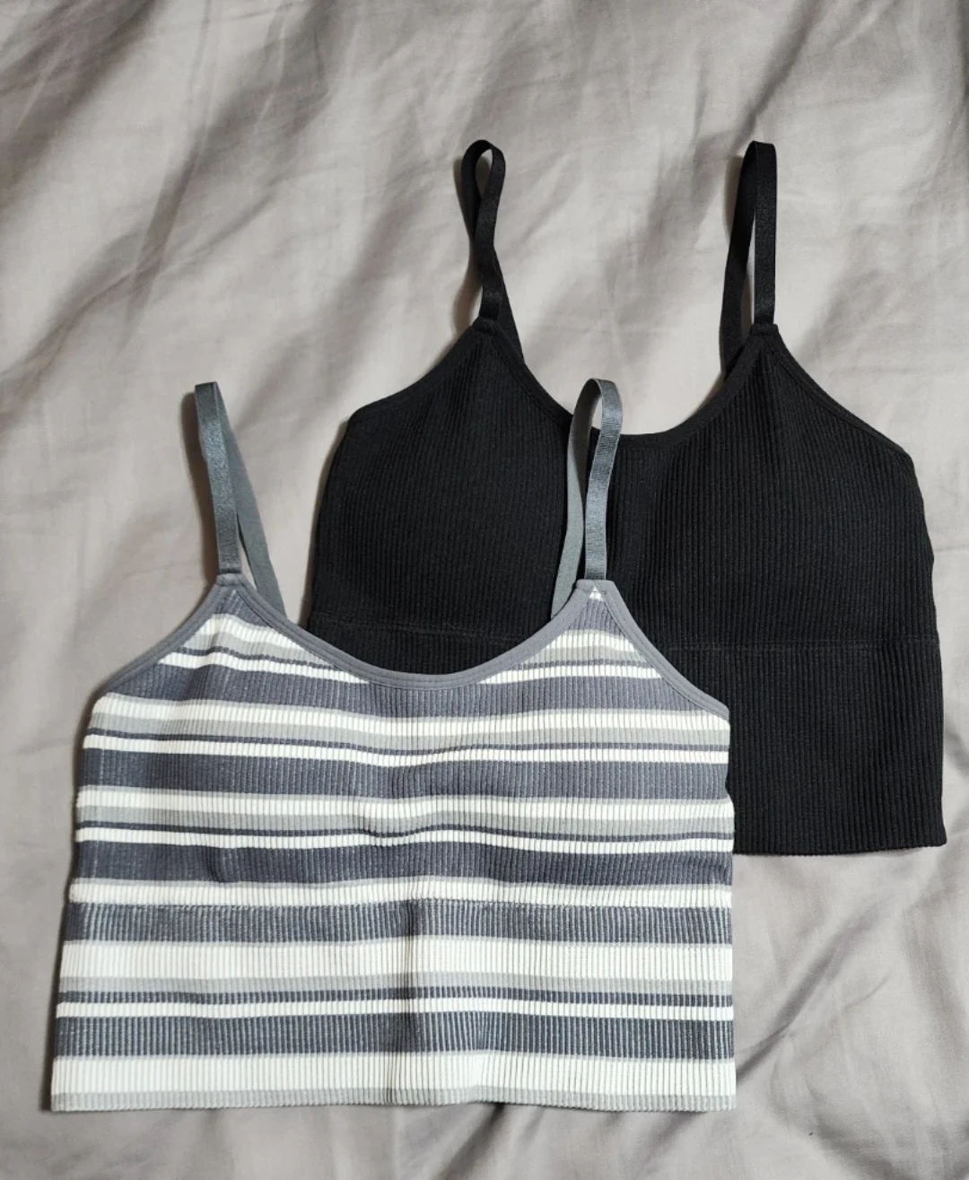 Skinnygirl Ribbed Bralettes - Black & Striped M
