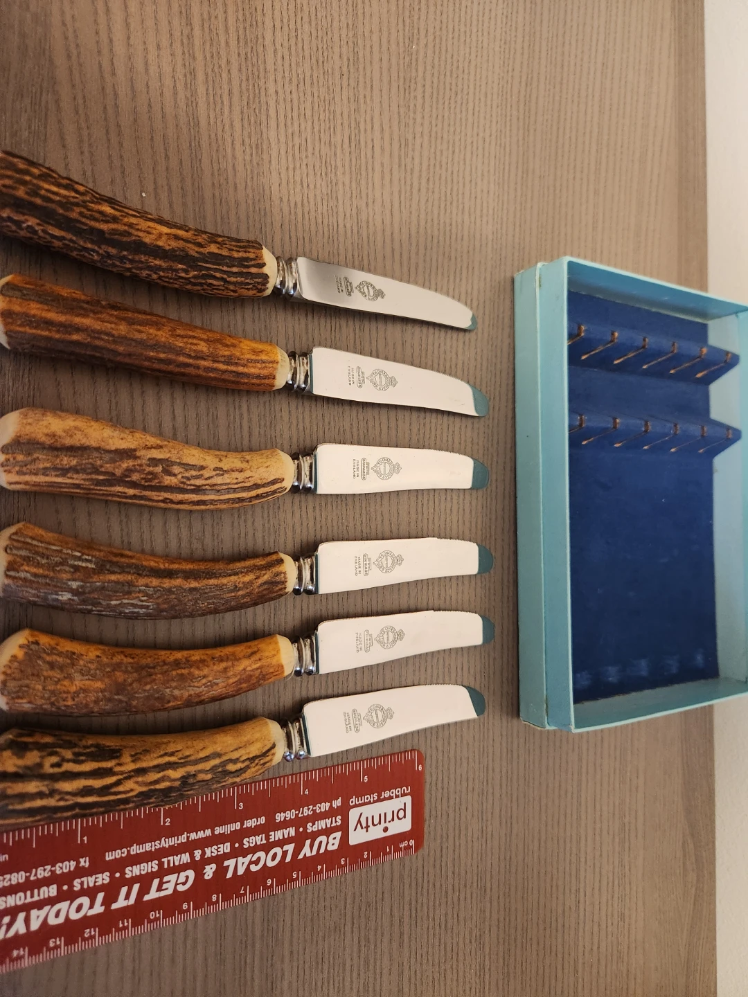 Set of 6 Vintage Antler Handle Steak Knives - photo 2