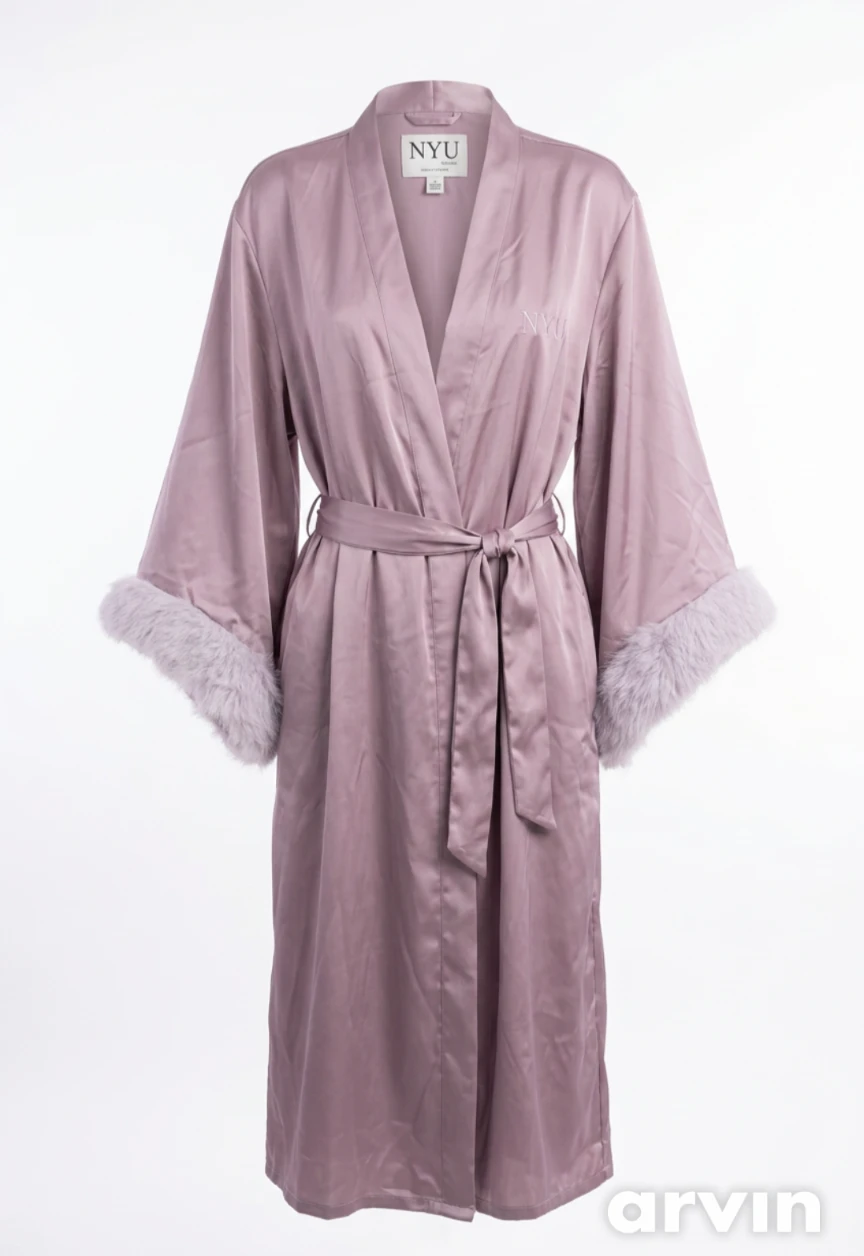 Luvme Satin Robe with Fur Trim
