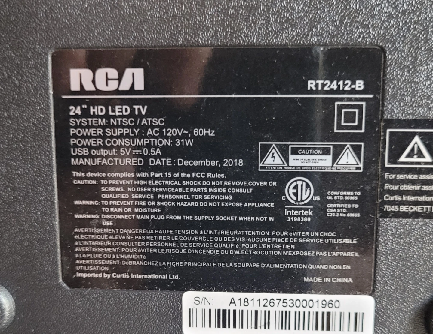 RCA 24" HD LED TV RT2412-B - photo 2