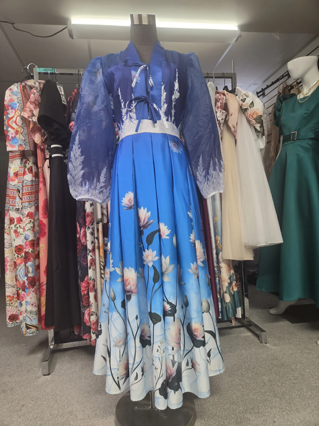 Blue Floral Hanbok Dress
