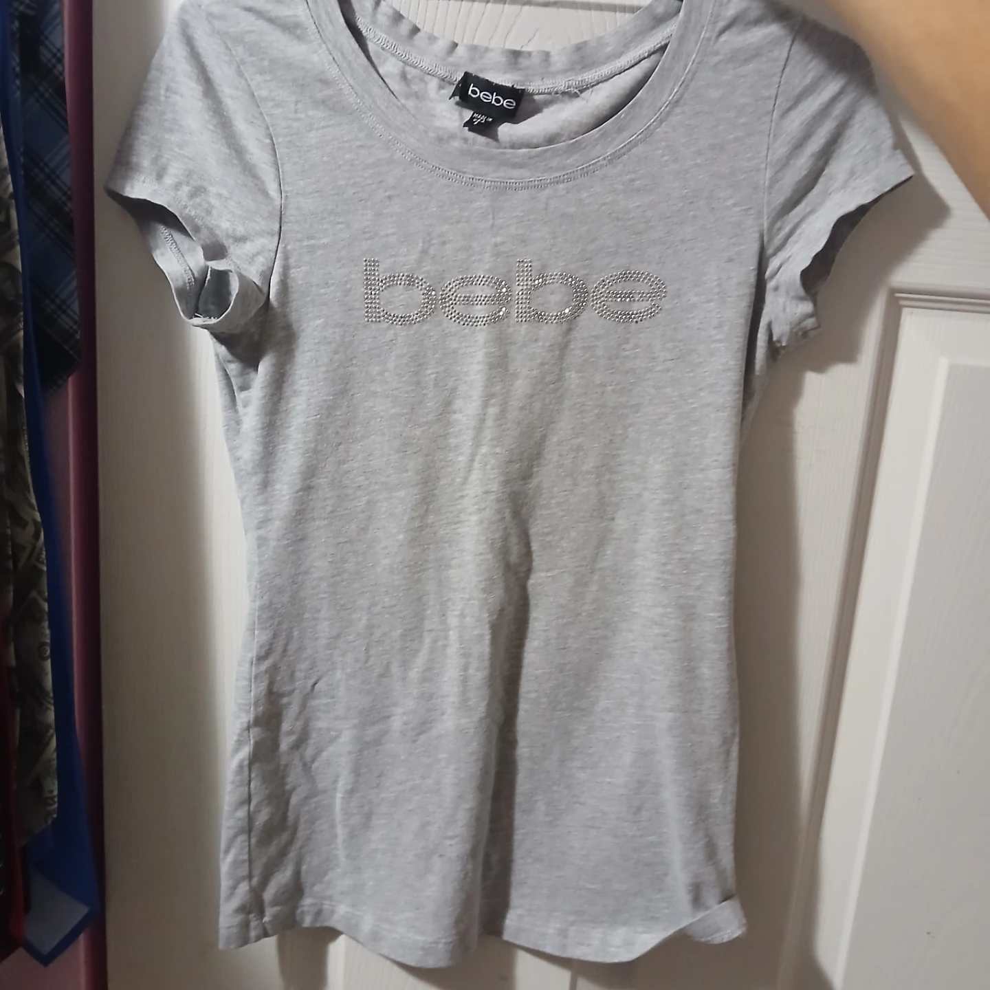 Y2K Bebe Grey Rhinestone Logo T-Shirt