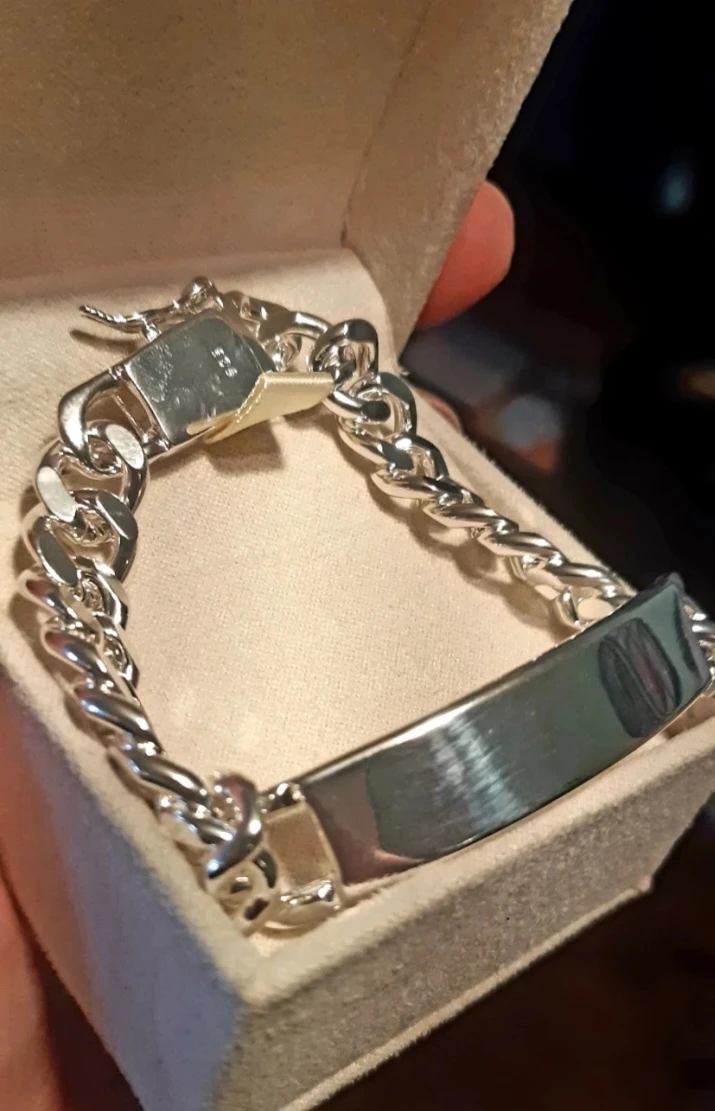 925 Sterling Silver Curb Link ID Bracelet