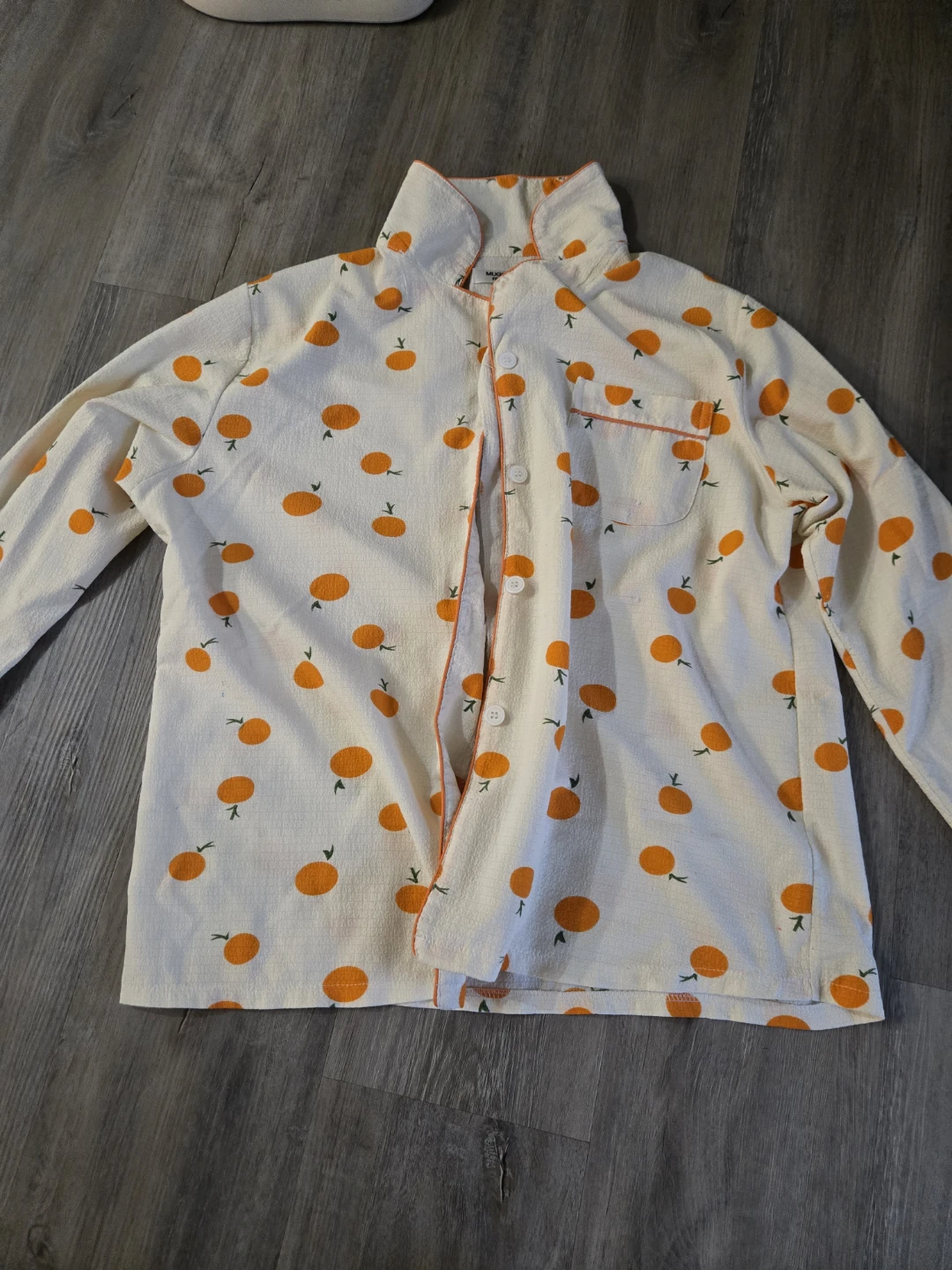 White Pyjama Top with Orange Print