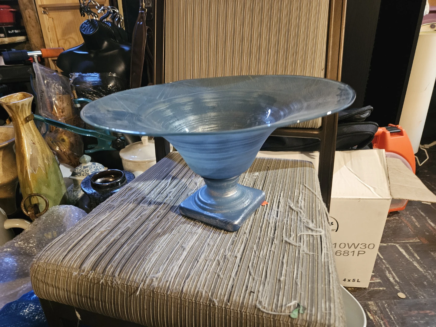 Blue Pedestal Bowl with Geometric Design - photo 2