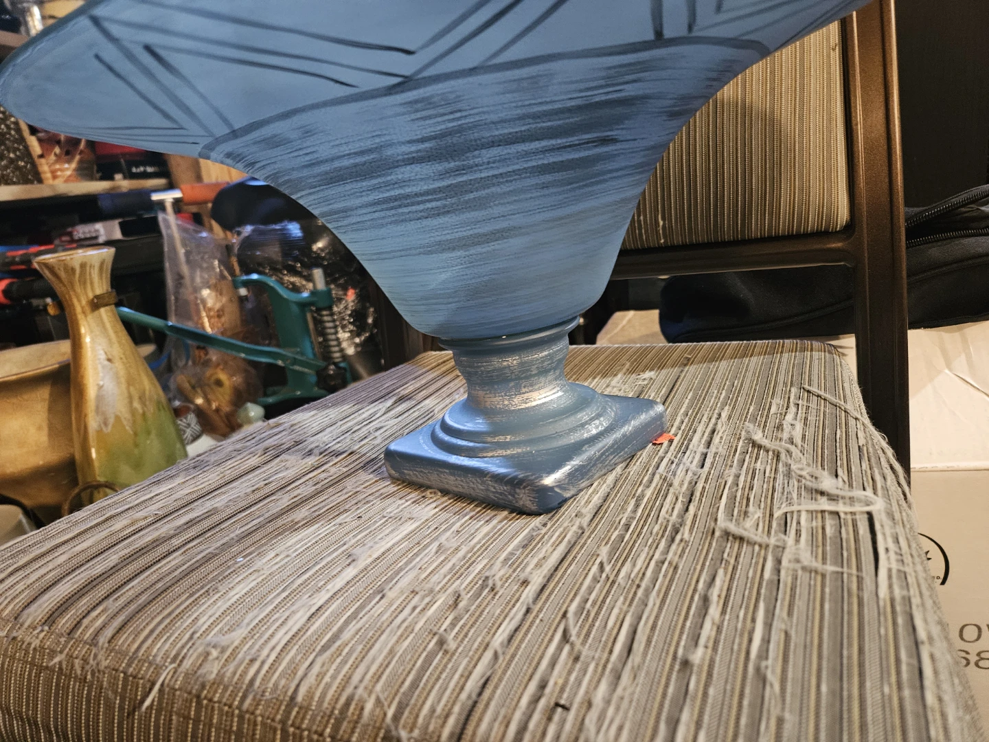 Blue Pedestal Bowl with Geometric Design - photo 3