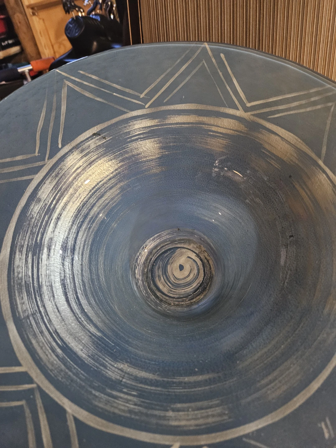 Blue Pedestal Bowl with Geometric Design - photo 5