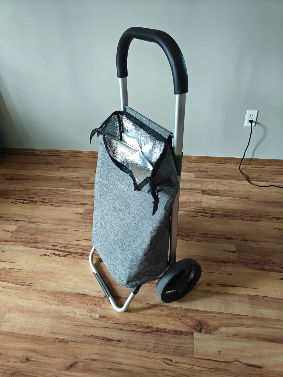Grey Rolling Shopping Cart with Insulated Bag