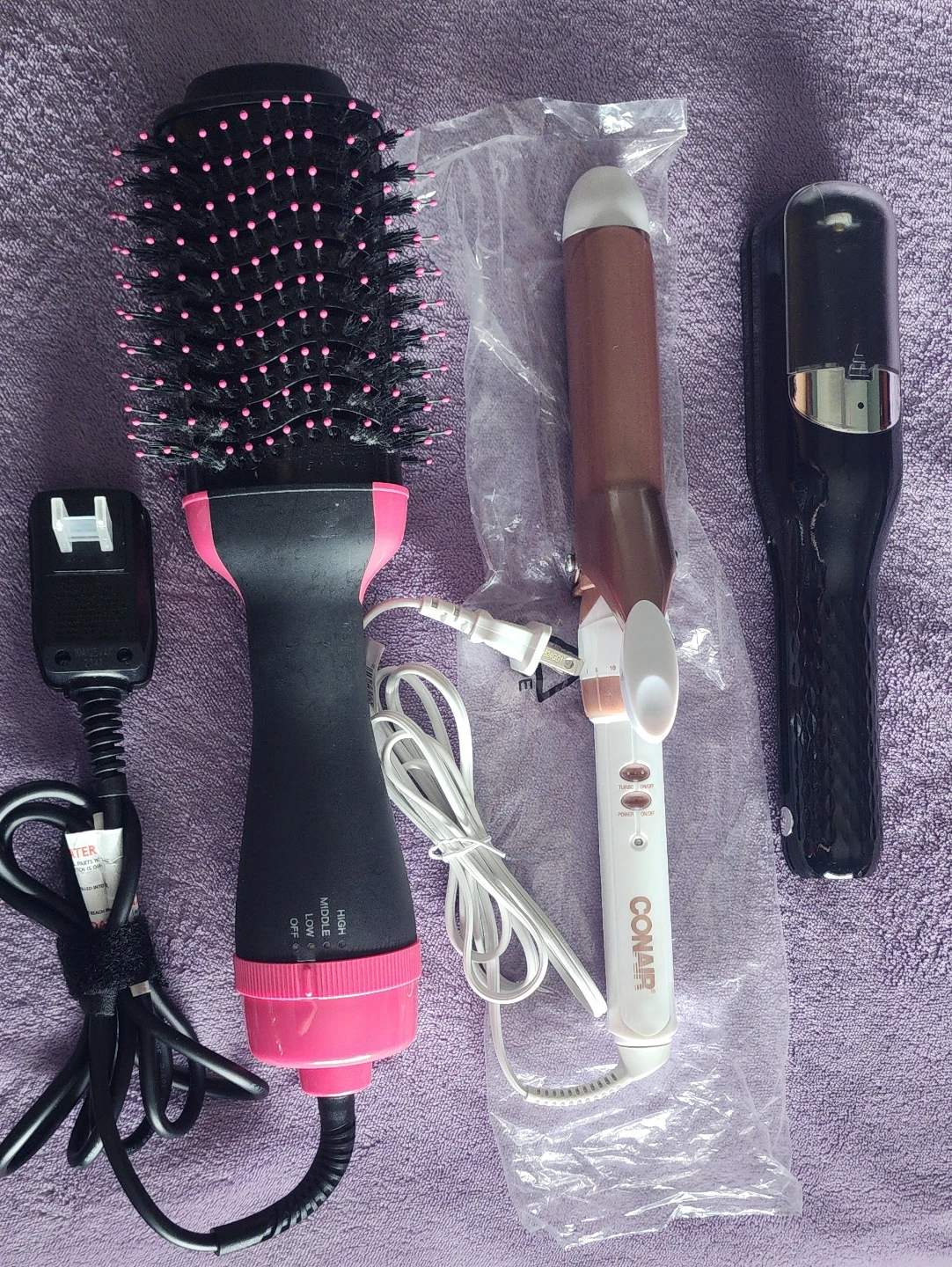 Curling iron, Volumizing hot air brush and Split end trimmer