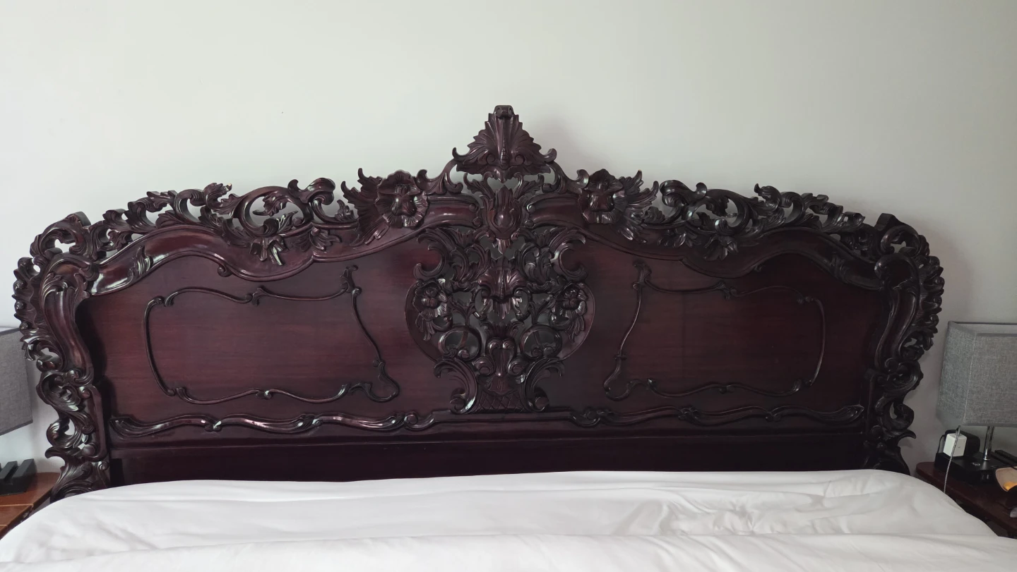 Red oak bed frame with headboard