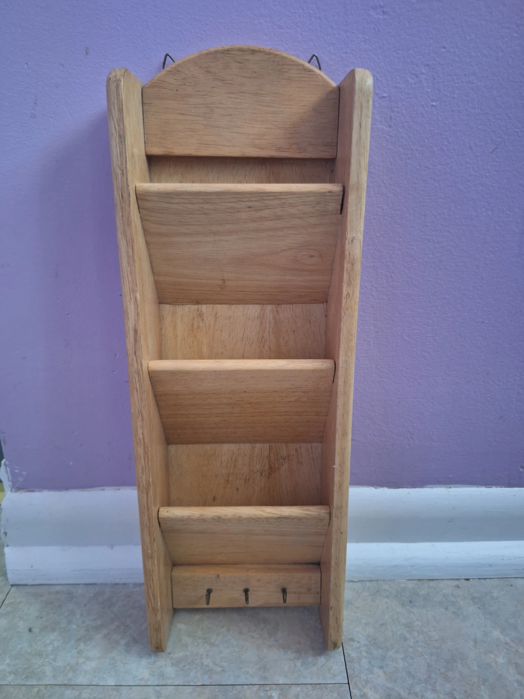 Wooden Wall Organizer Mail Sorter with Hooks
