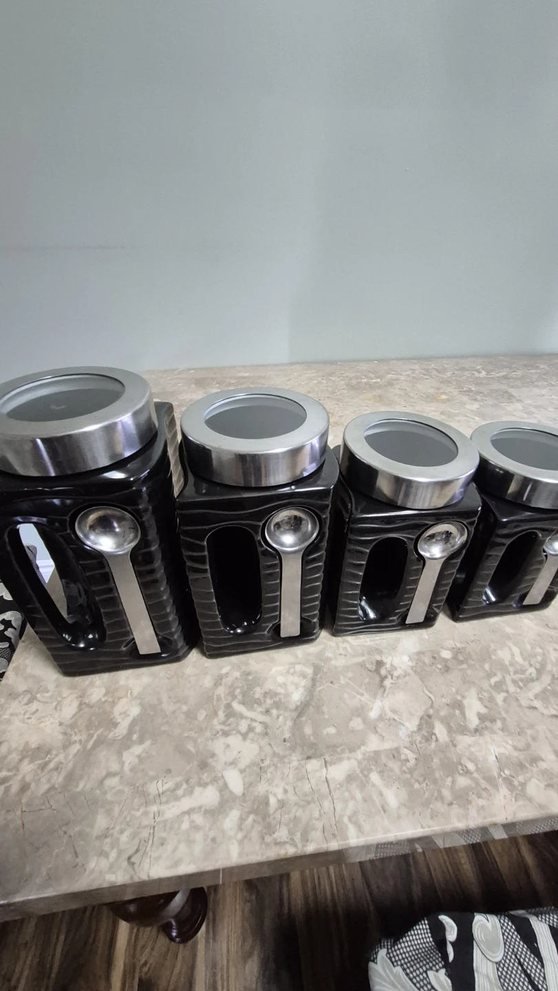Set of 4 Black Canisters with Spoons - photo 4
