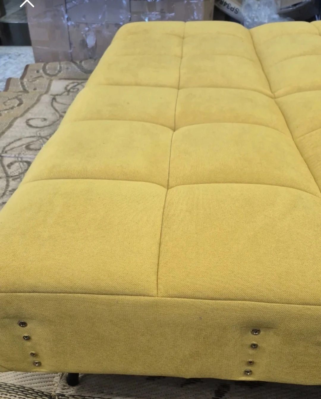Yellow Tufted Futon Sofa Bed missing side arms - photo 4