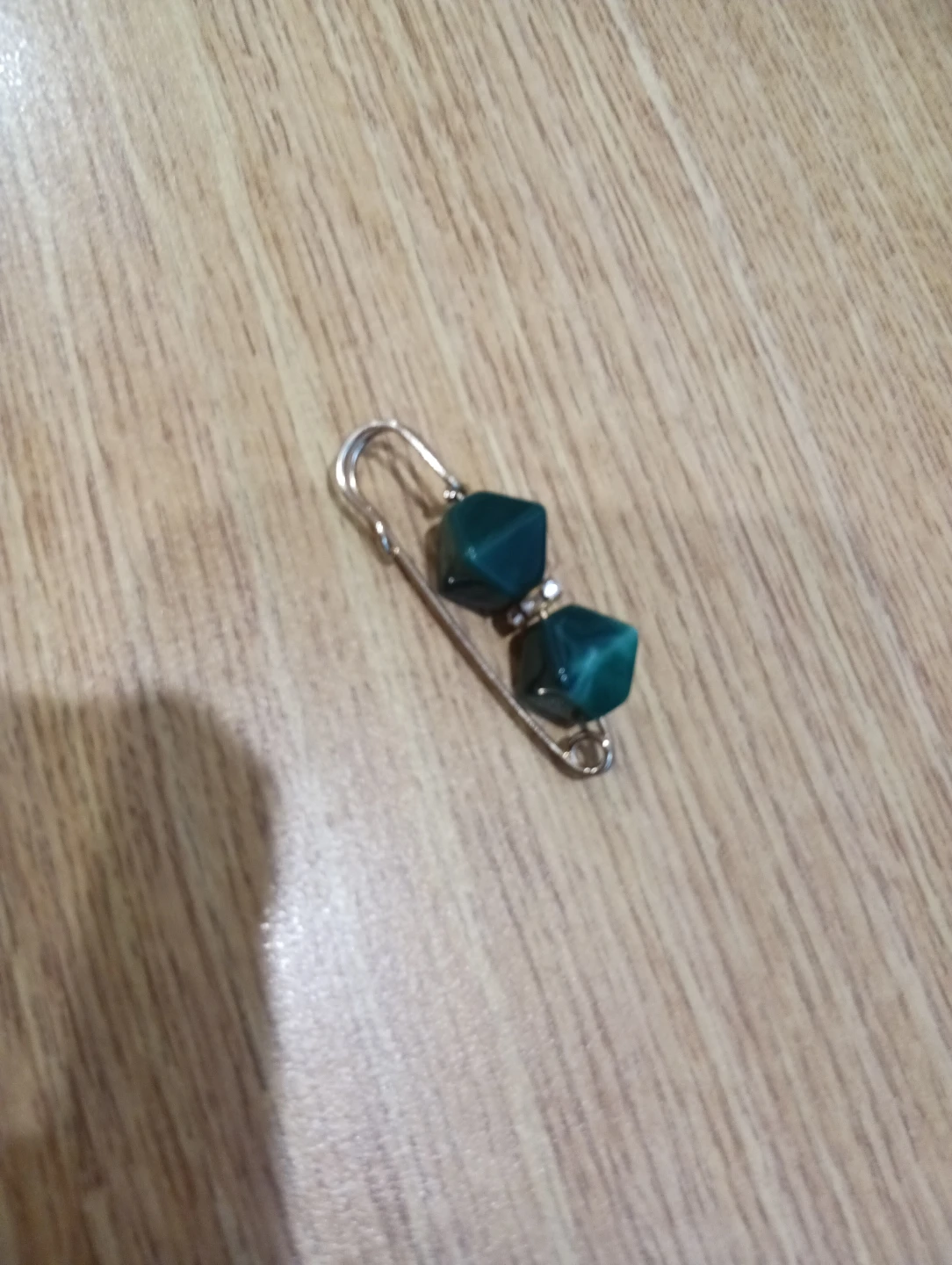 Green Gemstone Safety Pin Brooch