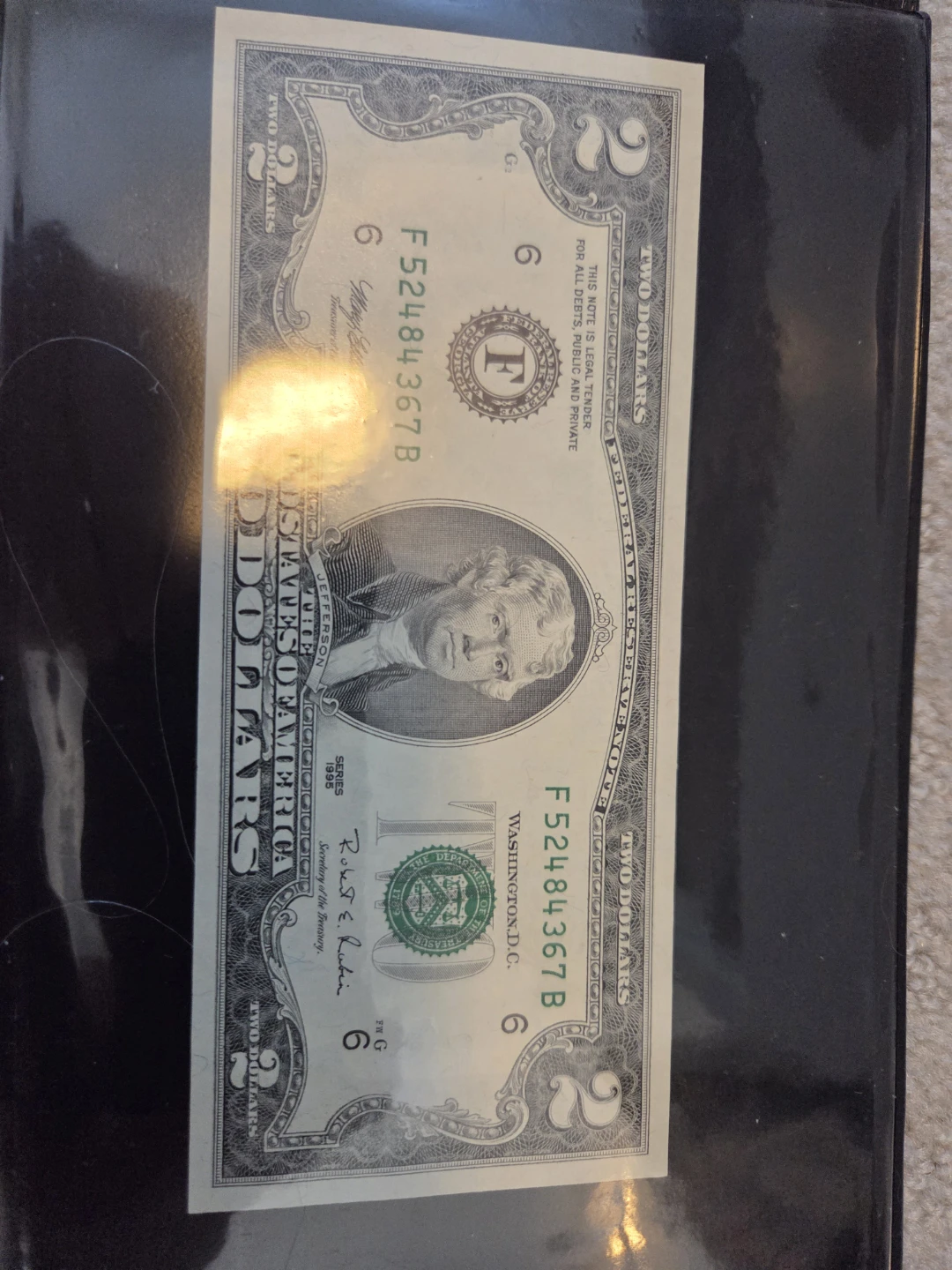 Colorized Two Dollar Bill USD in case - photo 2