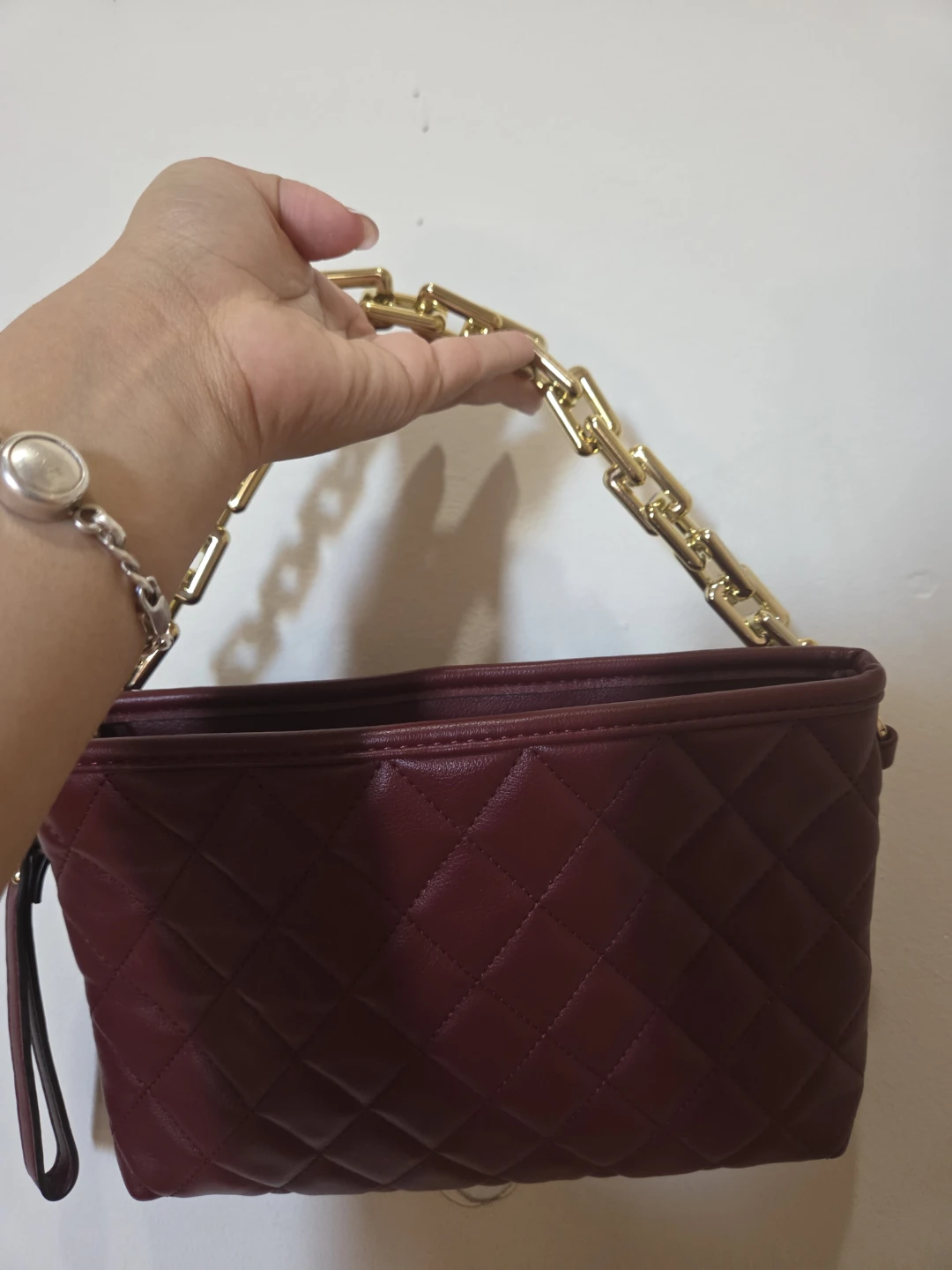 Quilted Clutch Bag with Gold Chain
