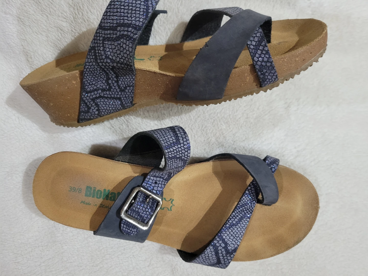 Blue Snake Print Strap Sandals - Size 39/8 - photo 2