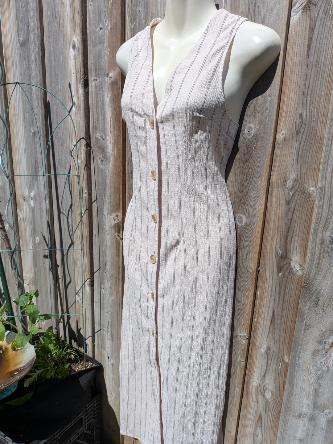 Cream Striped Sleeveless Button-Up Dress SML/MED - photo 2