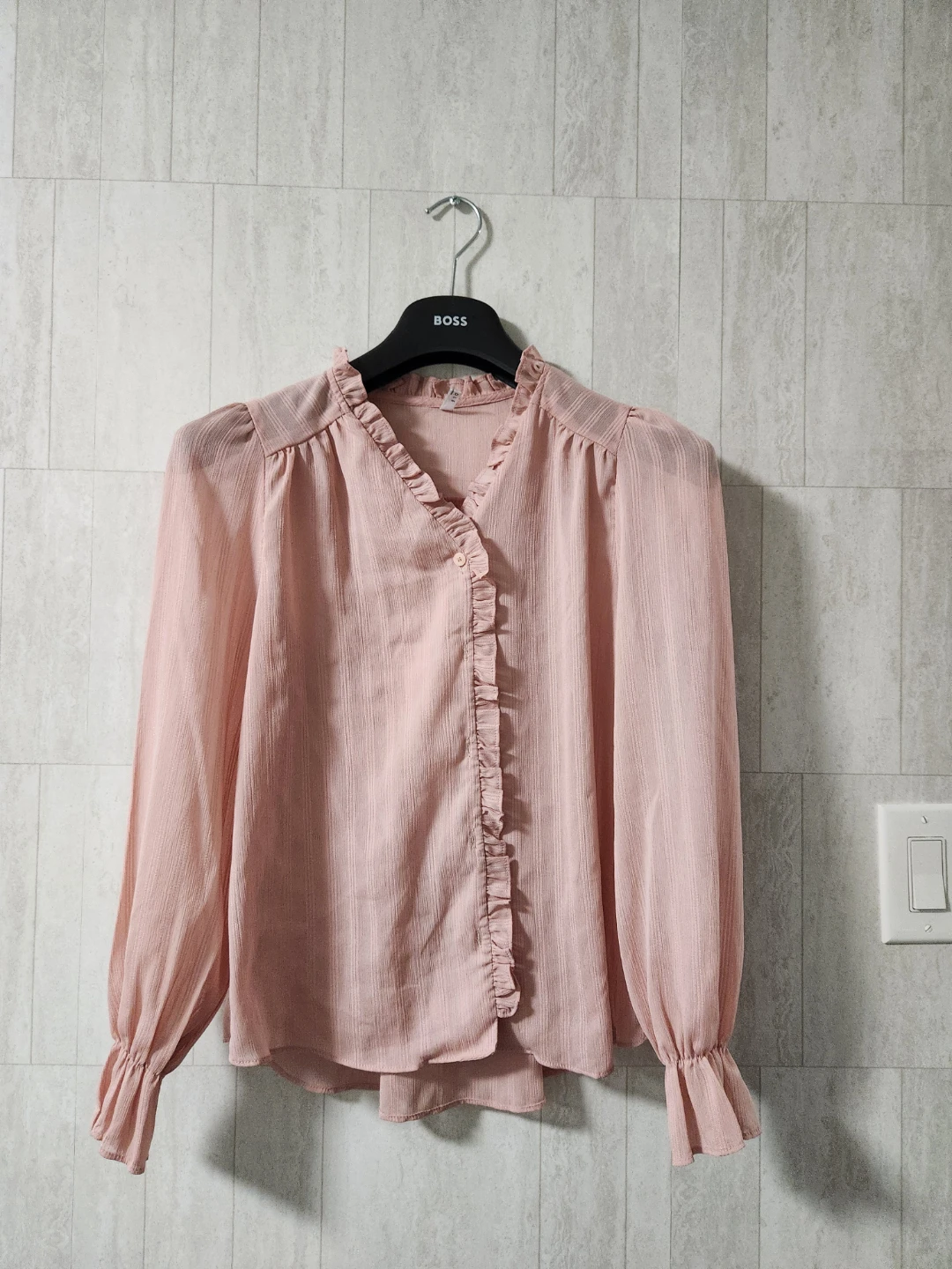 Pink Ruffle Button-Up Blouse