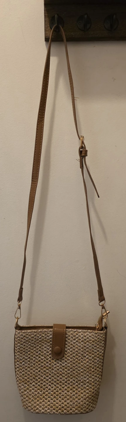 NEW Small Straw Crossbody Bag with Faux Leather Trim